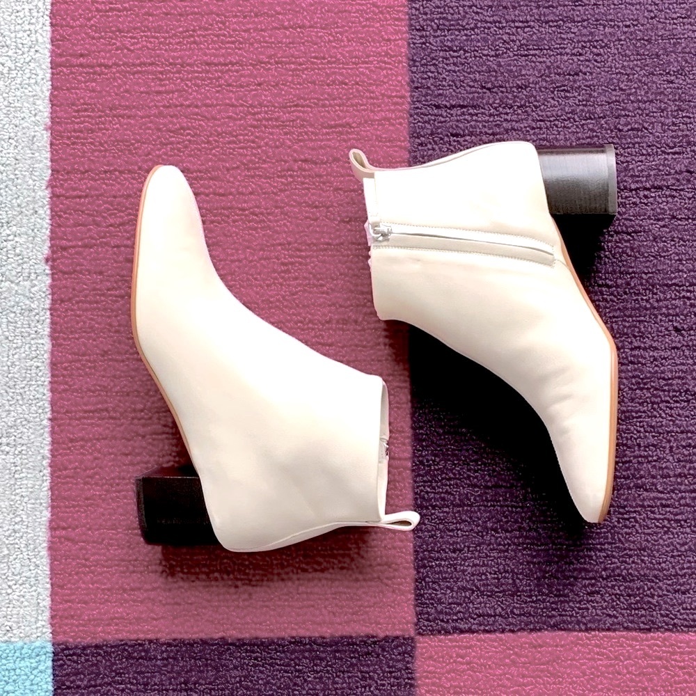 Everlane Cream Leather Ankle Heeled Boots